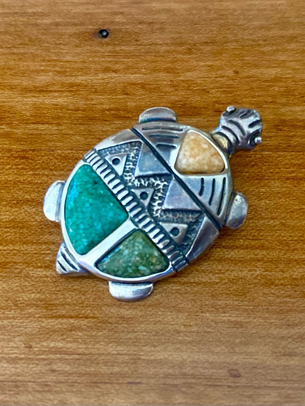 Vintage Carolyn Pollack Sterling Silver Turtle Inlay Pendant Brooch Pin